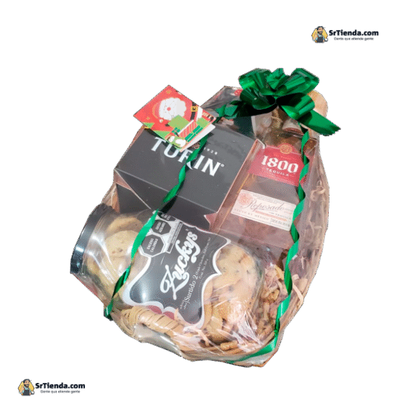 Canasto empresarial para regalar con tequila 1800 reposado