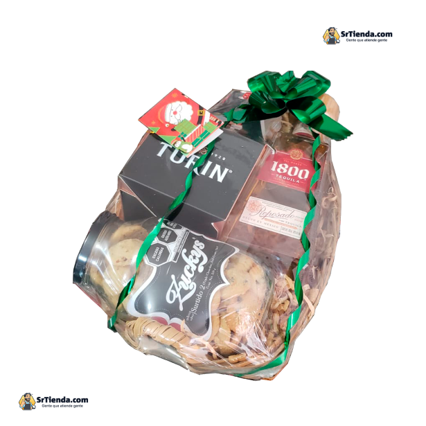 Canasto empresarial para regalar con tequila 1800 reposado