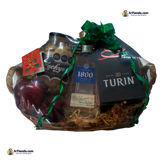 Canasto empresarial básico con tequila 1800 plata