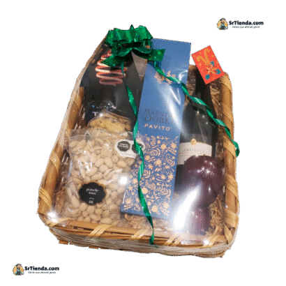 Canasto empresarial con tequila Maestro Dobel Pavito y lambrusco